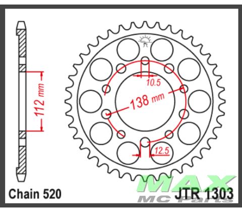 JT Bagkædehjul JTR1303.43*USE:1316/43T*