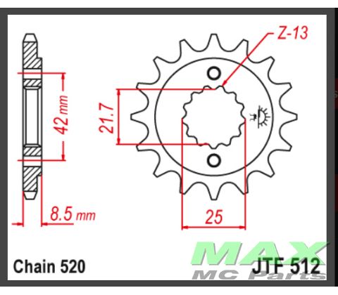 JT Fortandhjul - JTF512.17 ER5 KLE500