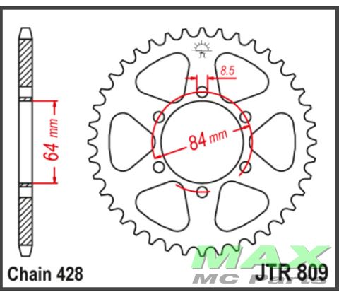 JT Bagkædehjul - JTR809.44 SUZUKI TS125